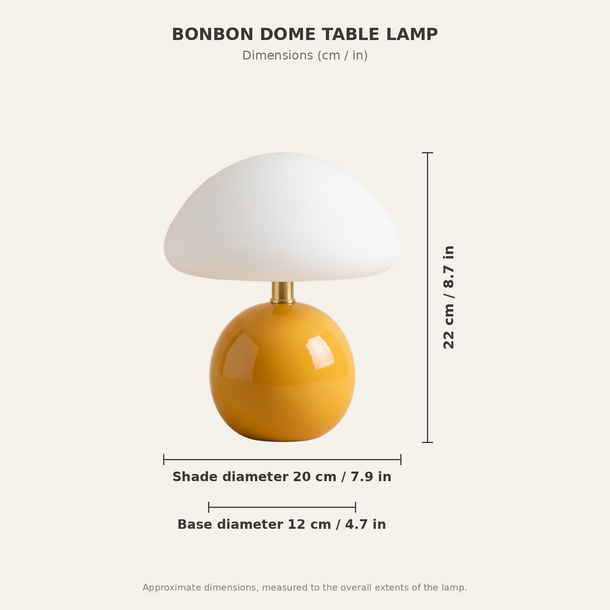 Bonbon Dome Table Lamp - dimensions diagram