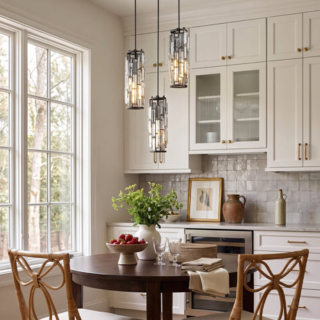 Prism Mini Pendant — black pendants over round dining table