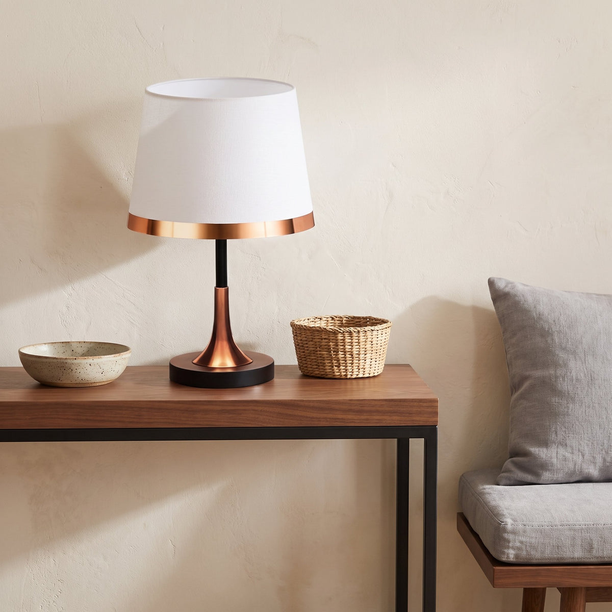 Vesper Iron Table Lamp — Speaker White console lifestyle