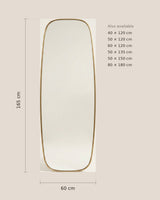 Modern Oval Full Length Wall Mirror, Slim Brass Frame — dimensioned diagram, 60 × 165 cm