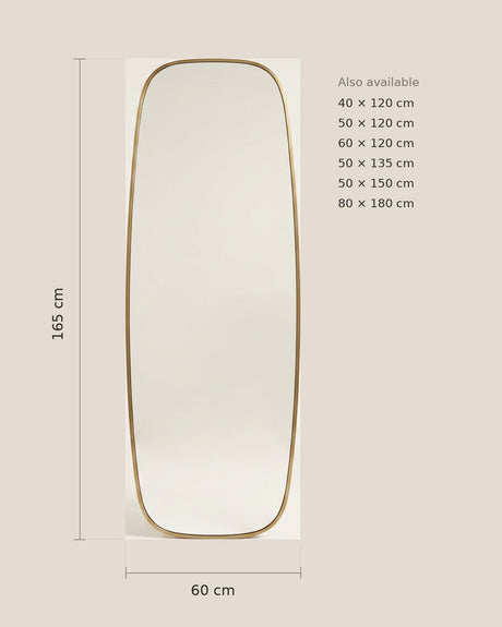 Modern Oval Full Length Wall Mirror, Slim Brass Frame — dimensioned diagram, 60 × 165 cm