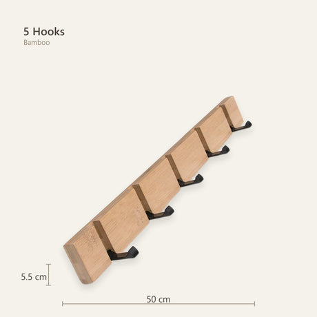 Bamboo coat rack 5 hooks size diagram 50 cm