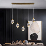 Facet Brass Crystal Pendant — rectangle 5-light dining lifestyle