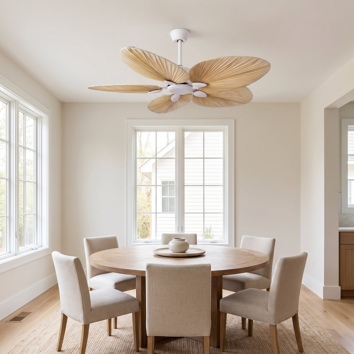 Palm Leaf Ceiling Fan — White, dining room
