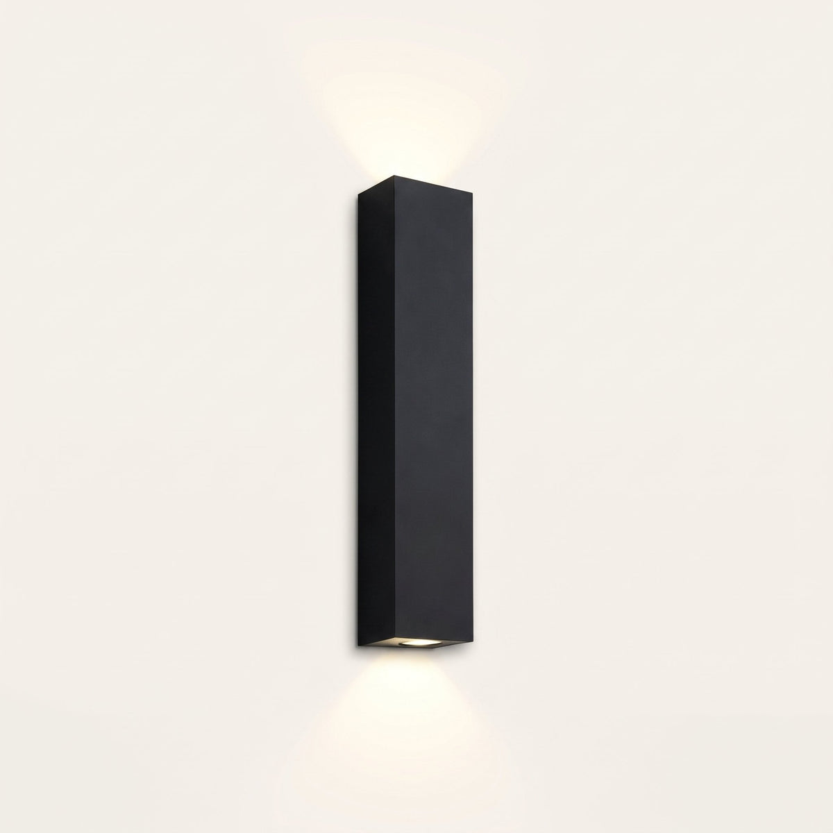 Slab Outdoor Wall Light — slim black rectangular up-and-down wall sconce in Warm White