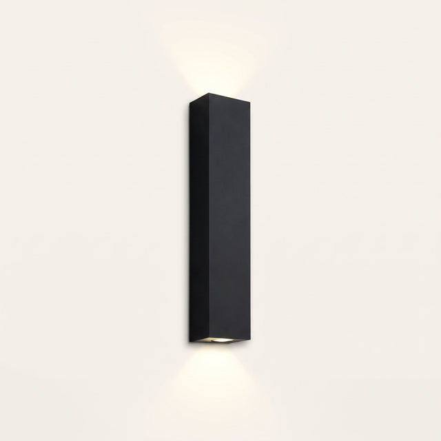 Slab Outdoor Wall Light — slim black rectangular up-and-down wall sconce in Warm White