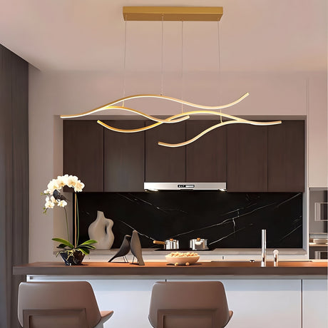 Waves Linear Pendant — Gold 47.2 in above a kitchen island
