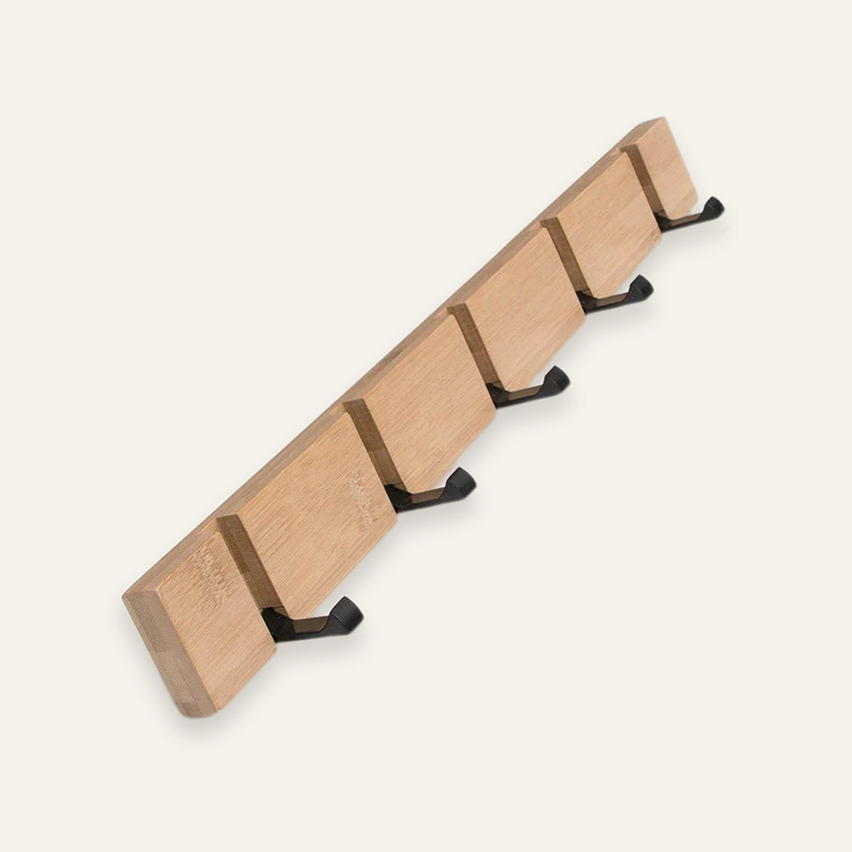 Fold-down wall coat rack in bamboo — hero