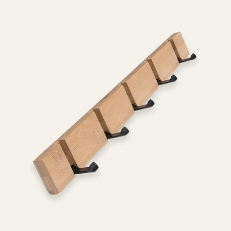 Fold-down wall coat rack in bamboo — hero