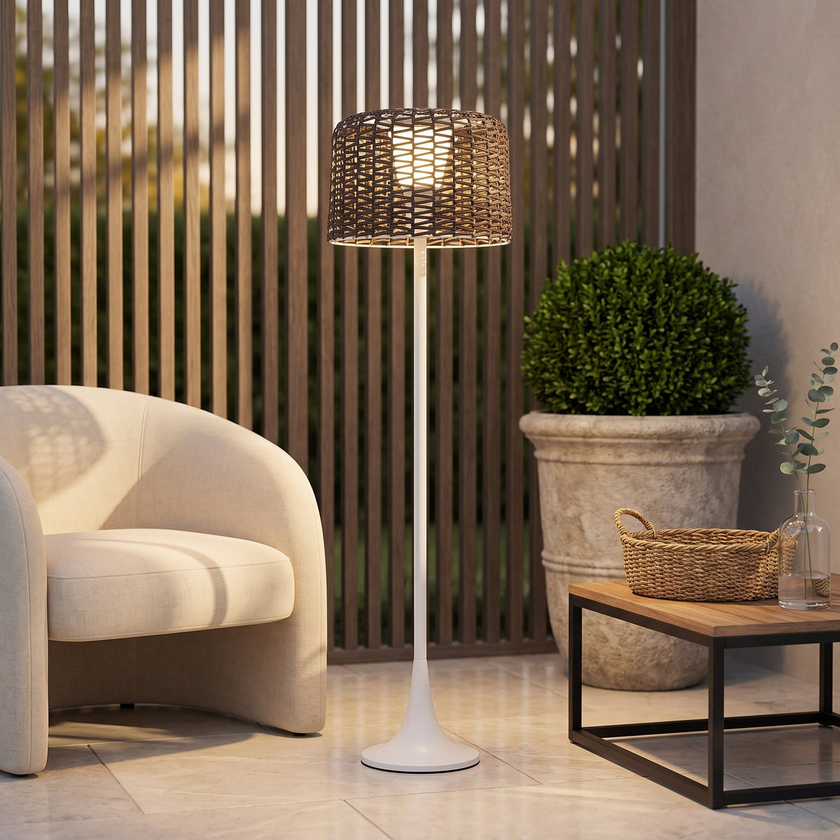 Willow Solar Floor Lamp — lifestyle, garden nook