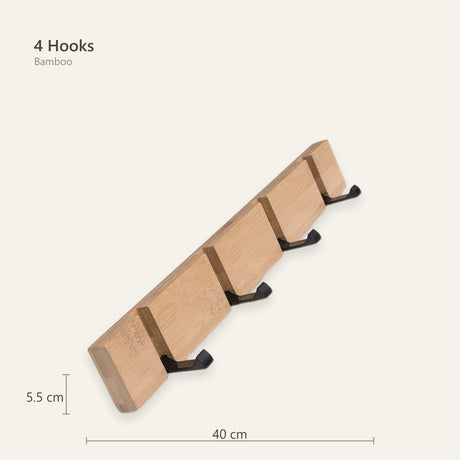 Bamboo coat rack 4 hooks size diagram 40 cm