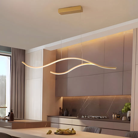 Waves Linear Pendant — Gold 39.3 in in a kitchen