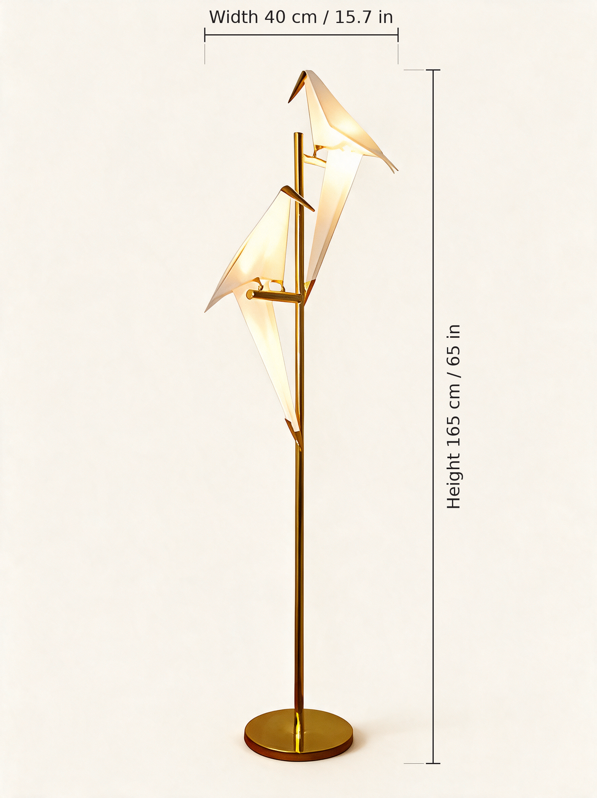 Origami Crane Accent Light — 2-head floor lamp dimensions