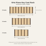 Orlo Piano Key Coat Rack — dimensions for 4, 6 and 8 hooks