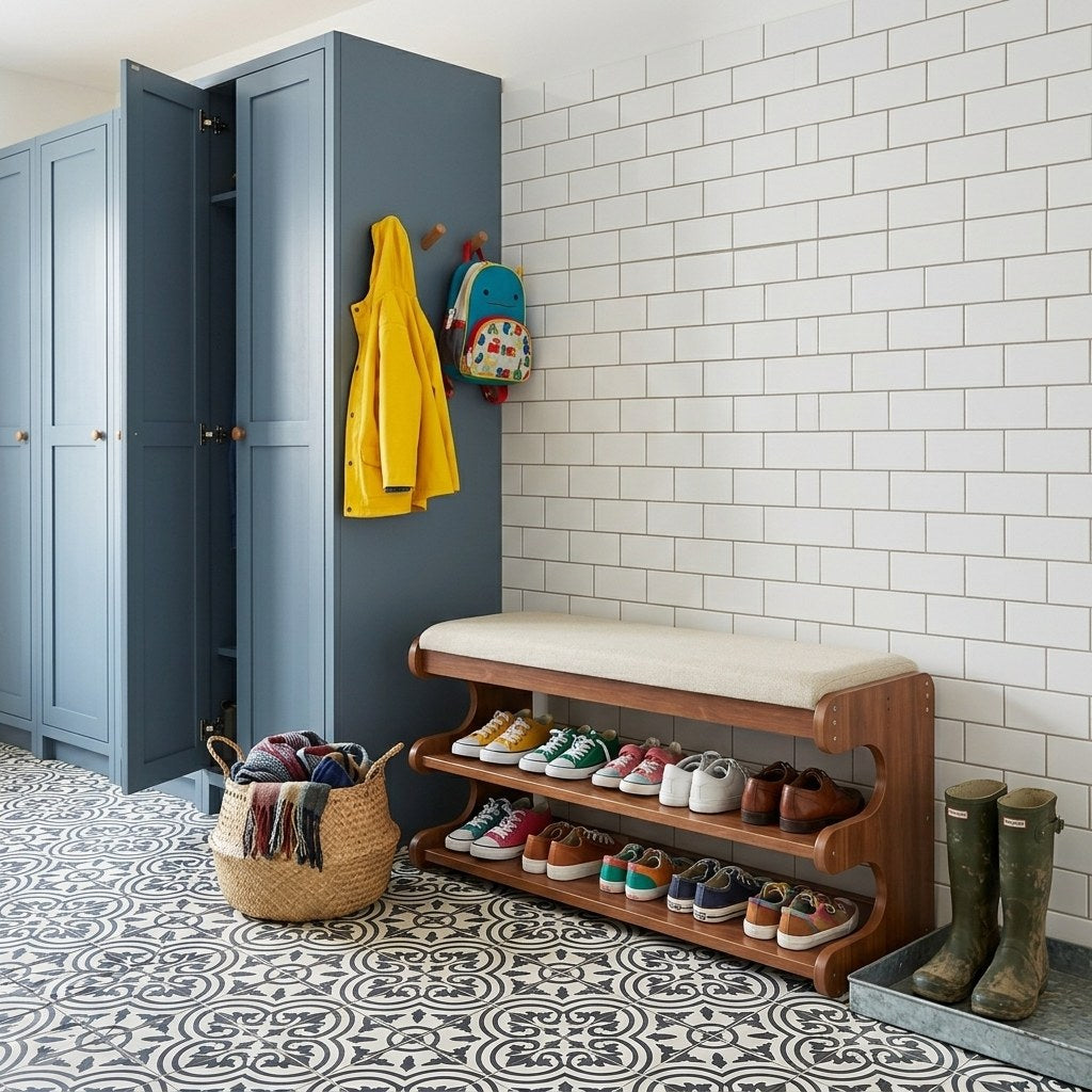 Marlow Flip-Top Shoe Bench — mudroom bench with shoes stored inside
