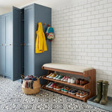 Marlow Flip-Top Shoe Bench — mudroom bench with shoes stored inside