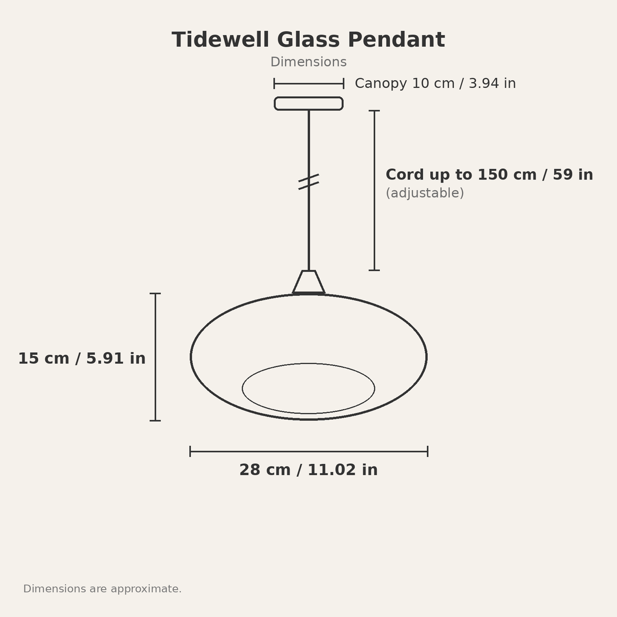 Tidewell Glass Pendant — dimensions diagram