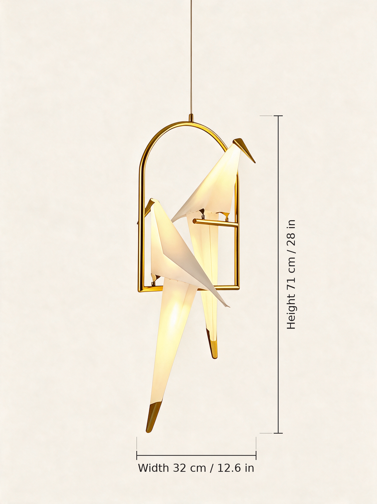 Origami Crane Accent Light — 2-head pendant dimensions