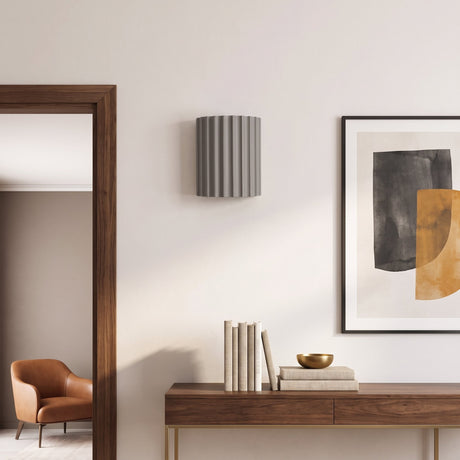 Ribbed Resin Wall Sconce — lifestyle, Gray living room