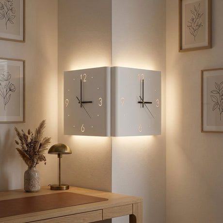 Glow Wall Clock Lamp — White Foldable on a wall corner