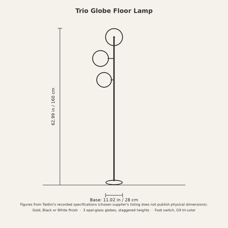 Trio Globe Floor Lamp — dimensions diagram