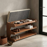 Marlow Flip-Top Shoe Bench — open seat showing the shoe storage compartment and padded lid underside