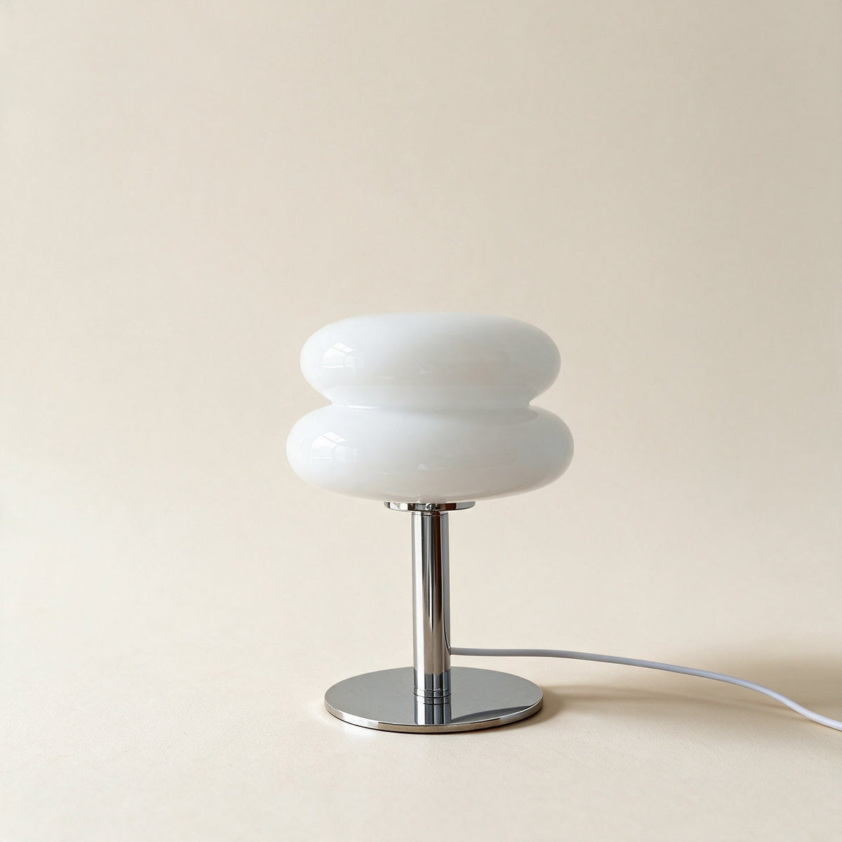 Amara Chrome & Glass Table Lamp — White hero