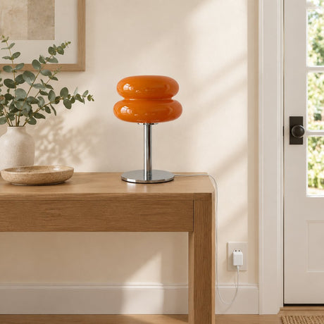 Amara Chrome & Glass Table Lamp — entryway in daylight, lamp off
