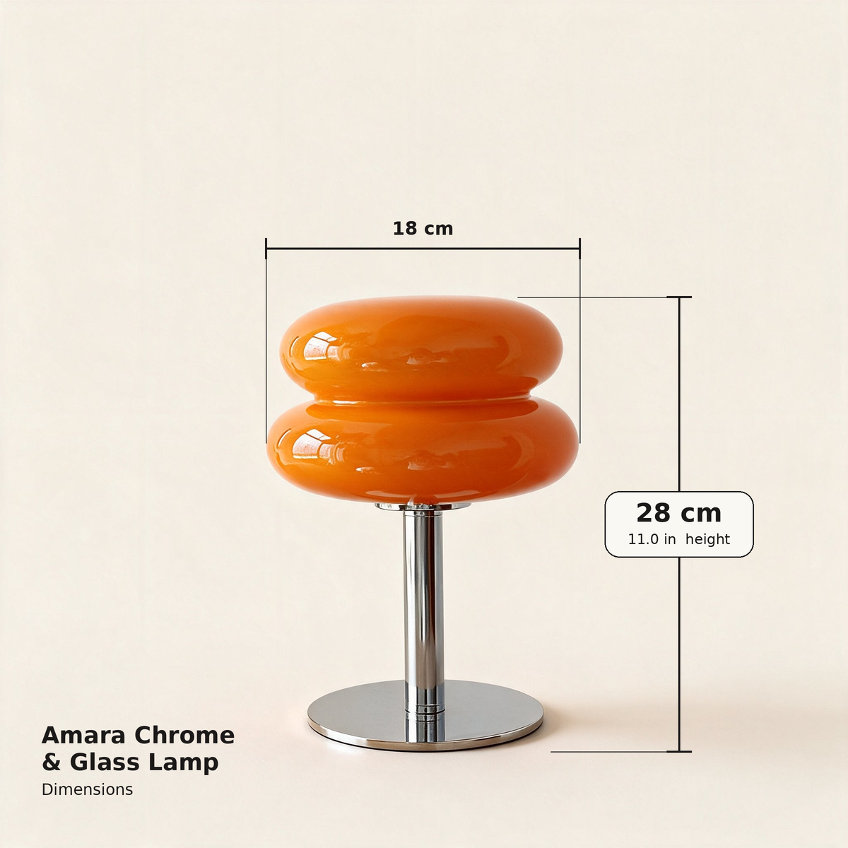 Amara Chrome & Glass Table Lamp — dimensions diagram