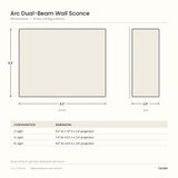 Arc Dual-Beam Wall Sconce - dimensions diagram, 2-Light, 4-Light and 6-Light