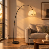 Arden Arc Floor Lamp — living room at golden hour, lamp on