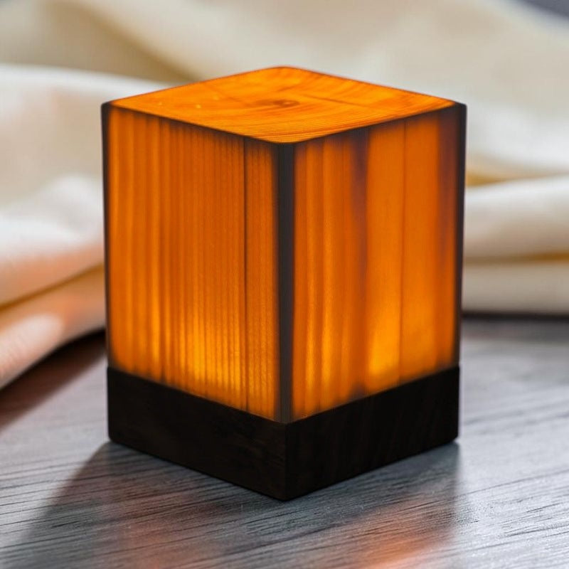 Grove Cube Lamp — linen-draped studio close-up