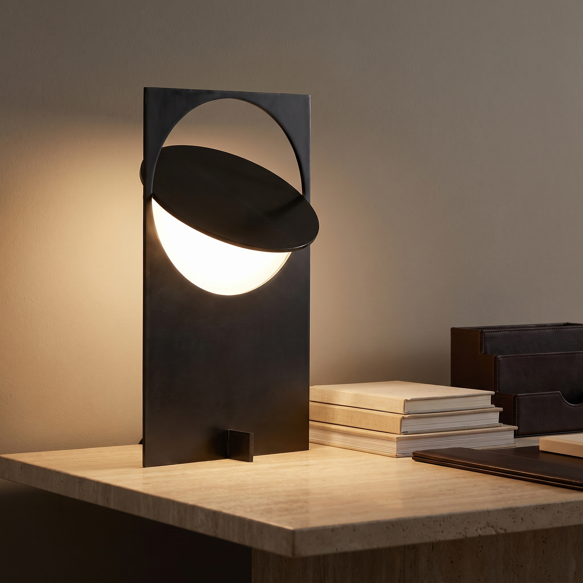 Horizon Disc Table Lamp — study desk lifestyle