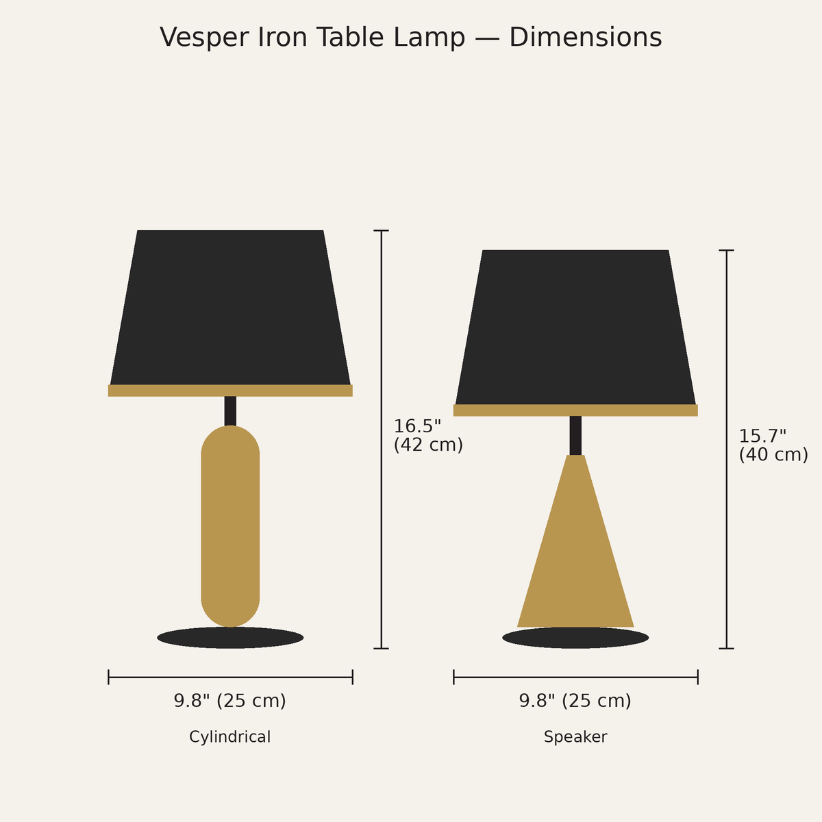 Vesper Iron Table Lamp — dimensions diagram