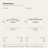 Bladeless flush mount ceiling fan dimensions diagram - round 52 cm and square 55 cm