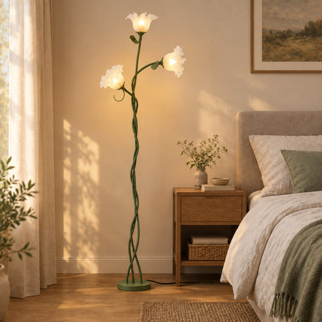 Bloom Twist Floor Lamp - bedroom lifestyle, lamp on