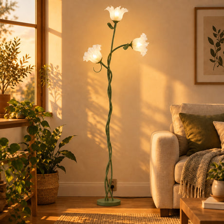 Bloom Twist Floor Lamp - living room at golden hour, lamp on