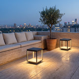 Frame Cube Pillar Light — lifestyle, rooftop terrace