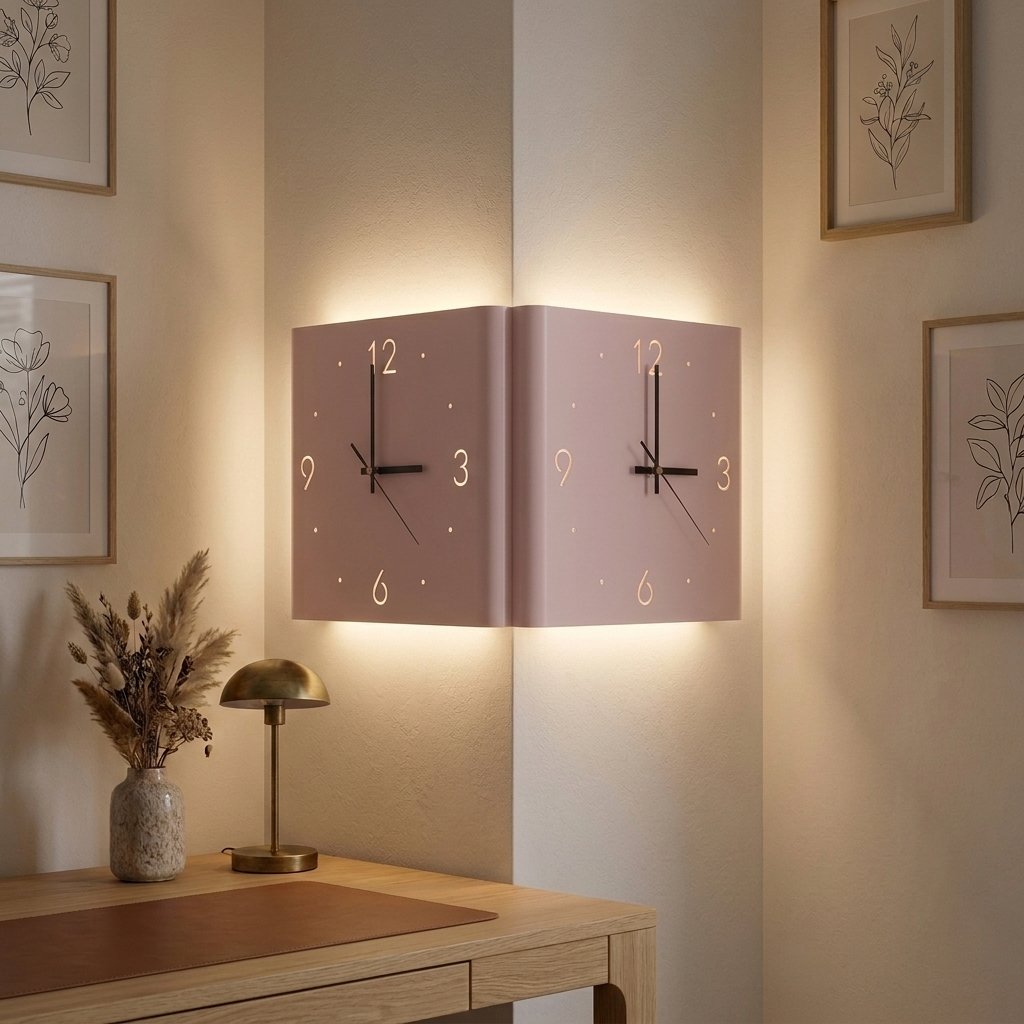 Glow Wall Clock Lamp — Pink Foldable on a wall corner