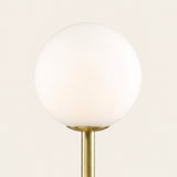 Trio Globe Floor Lamp — detail of glass globe and pole