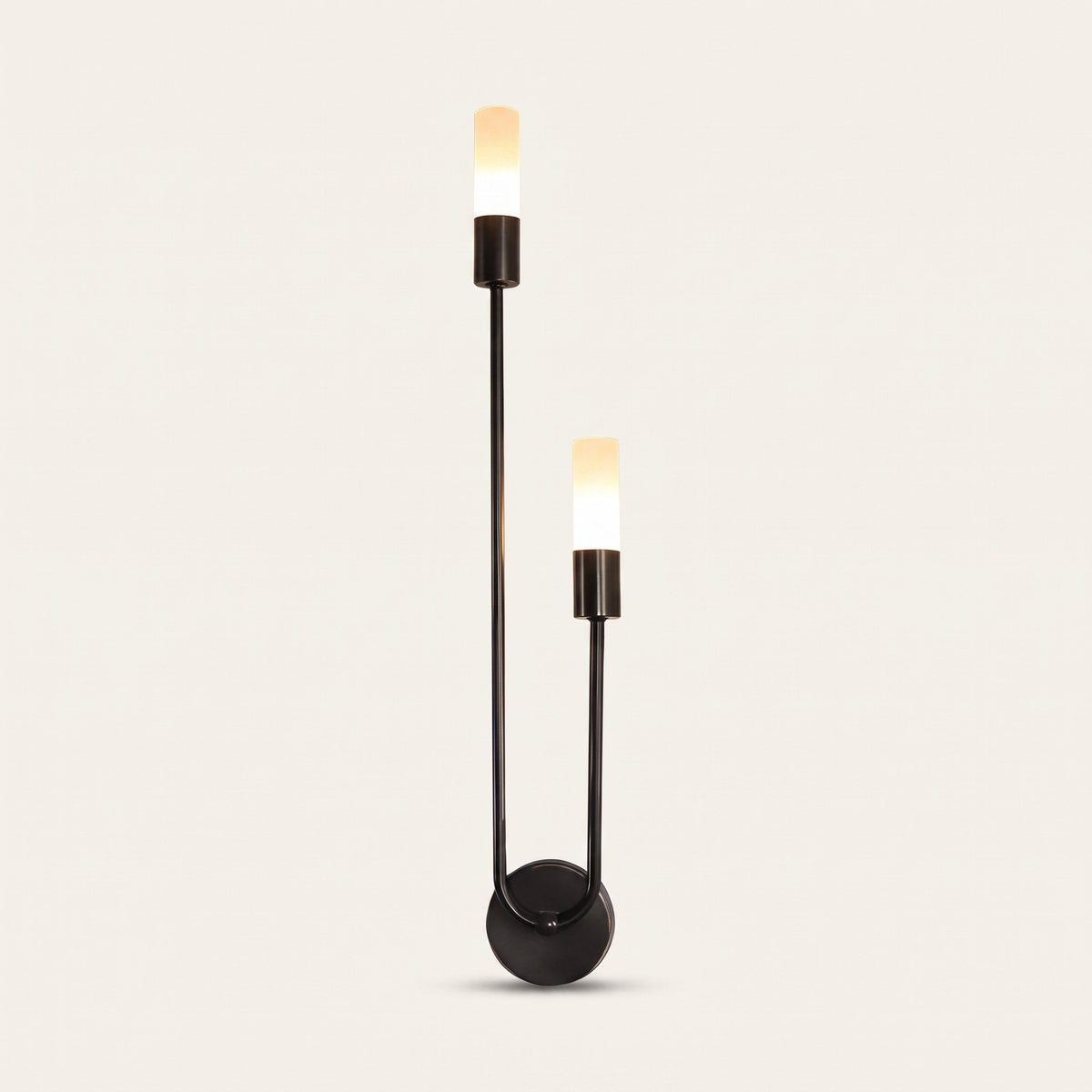 Dual Glow Wall Sconce - black finish, left orientation, warm glow