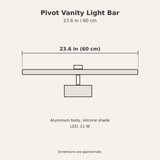 Pivot Vanity Light Bar dimensions diagram, 23.6 in (60 cm)