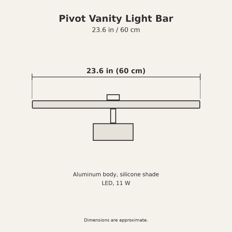 Pivot Vanity Light Bar dimensions diagram, 23.6 in (60 cm)