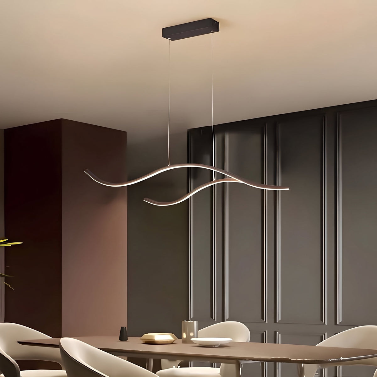 Waves Linear Pendant — Black 39.3 in over a dining table