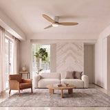 Halden Ceiling Fan — White / Wood in a living room