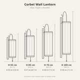 Corbel Wall Lantern — dimensions diagram for all four sizes