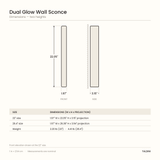 Dual Glow Wall Sconce - dimensions diagram, 22 inch and 26.4 inch sizes