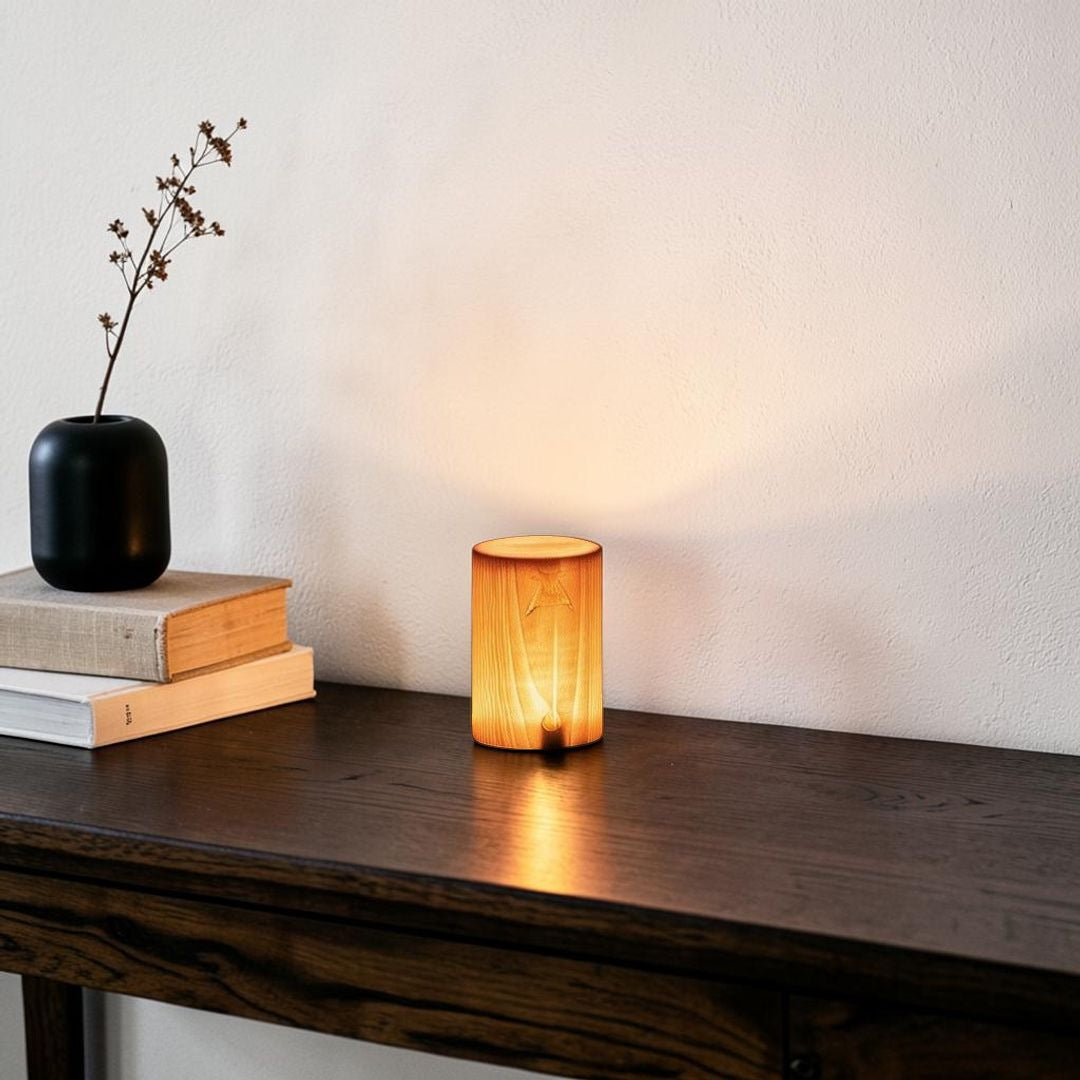 Grove Cube Lamp — elegant modern bedroom nightstand corner