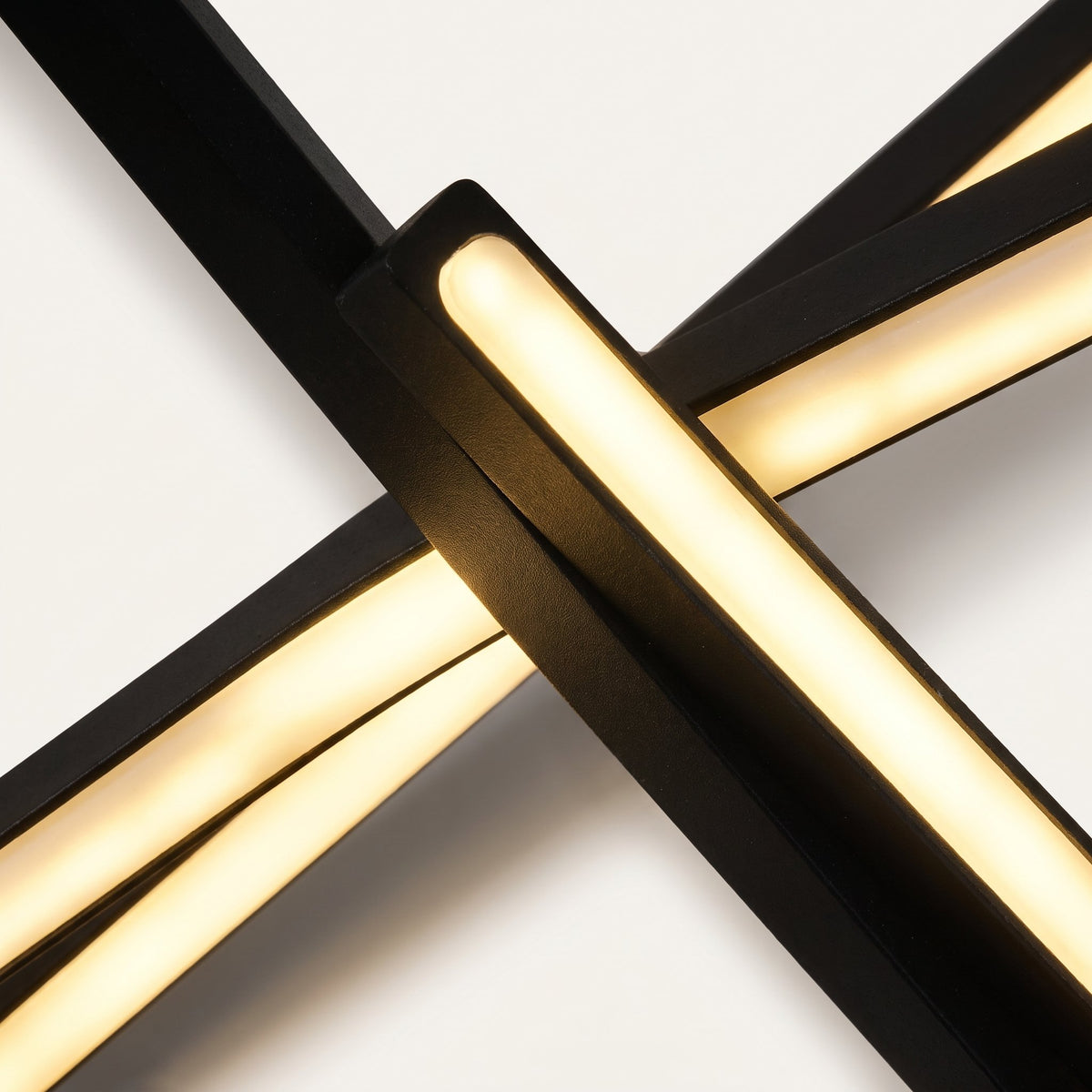 Tangent Bar Chandelier — crossing bar and LED strip detail