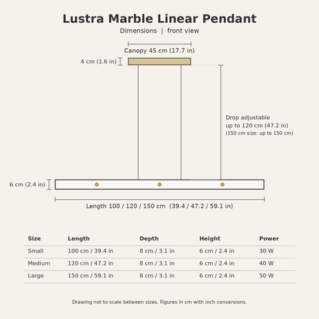 Lustra Marble Linear Pendant — dimensions diagram